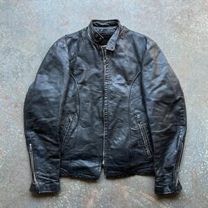 Excelled Vintage 60s 70s Mens Black Leather Cafe Racer Biker Jacket Made in USA